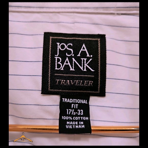 Jos. A. Bank Dress Shirt - 17.5x35, White w/Blue Stripes, Button Down Collar - Picture 3 of 8